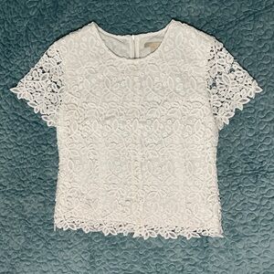 Joan Vass Top Size L White Lace Vine And Leaves Lined Looks New! Machine Wash